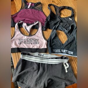PINK Victoria's Secret Mix of Pink and Black Sports Bras & Shorts